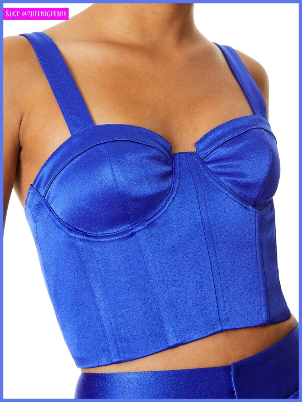 Alice + Olivia Jeanna Bustier Blue Smocked Back Crop Top